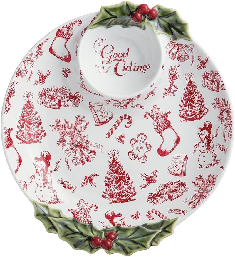 MudPie Christmas Good Tidings Toile Chip & Dip - Image 1